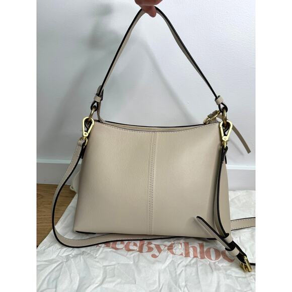 NWT See by Chloé Small Joan Leather Shoulder Bag Top Handle Cement Beige - Picture 8 of 13
